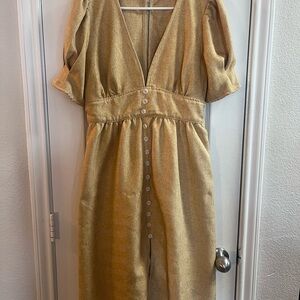 Moon River Gold Midi Dress with Button Detail